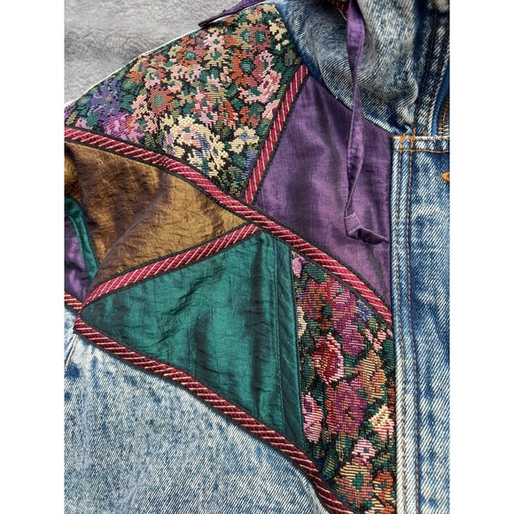 Current Seen Vintage Bomber Jacket Womens Small Acid Wash Tapestry Flannel Lined - Picture 6 of 11